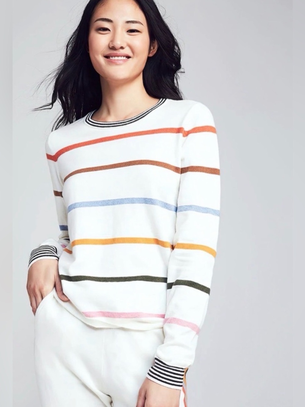 Faherty Surf Sweater Ivory Stripe Size XS Cotton Cashmere Lightweight